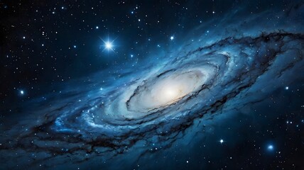 Spiral blue galaxy sky & countless distant stars in deep space universe, mystery & wonder of...