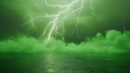 lightning in the sky,Extreme lightning bolt, on green screen telephoto lens studio lighting