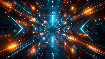 Beautiful abstract futuristic dark background with neon blue and orange glow