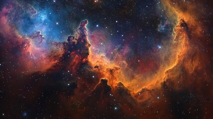 Obraz premium Mesmerizing cosmic sky with colorful nebulae lighting up the darkness, stars twinkling through clouds of gas and dust in deep space.