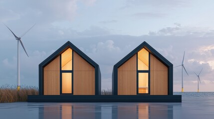 Fototapeta premium Modern architecture integrates renewable energy solutions in sustainable living spaces