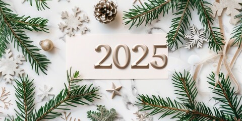 a minimalistic New Year postcard with "2025" placed in the upper right corner