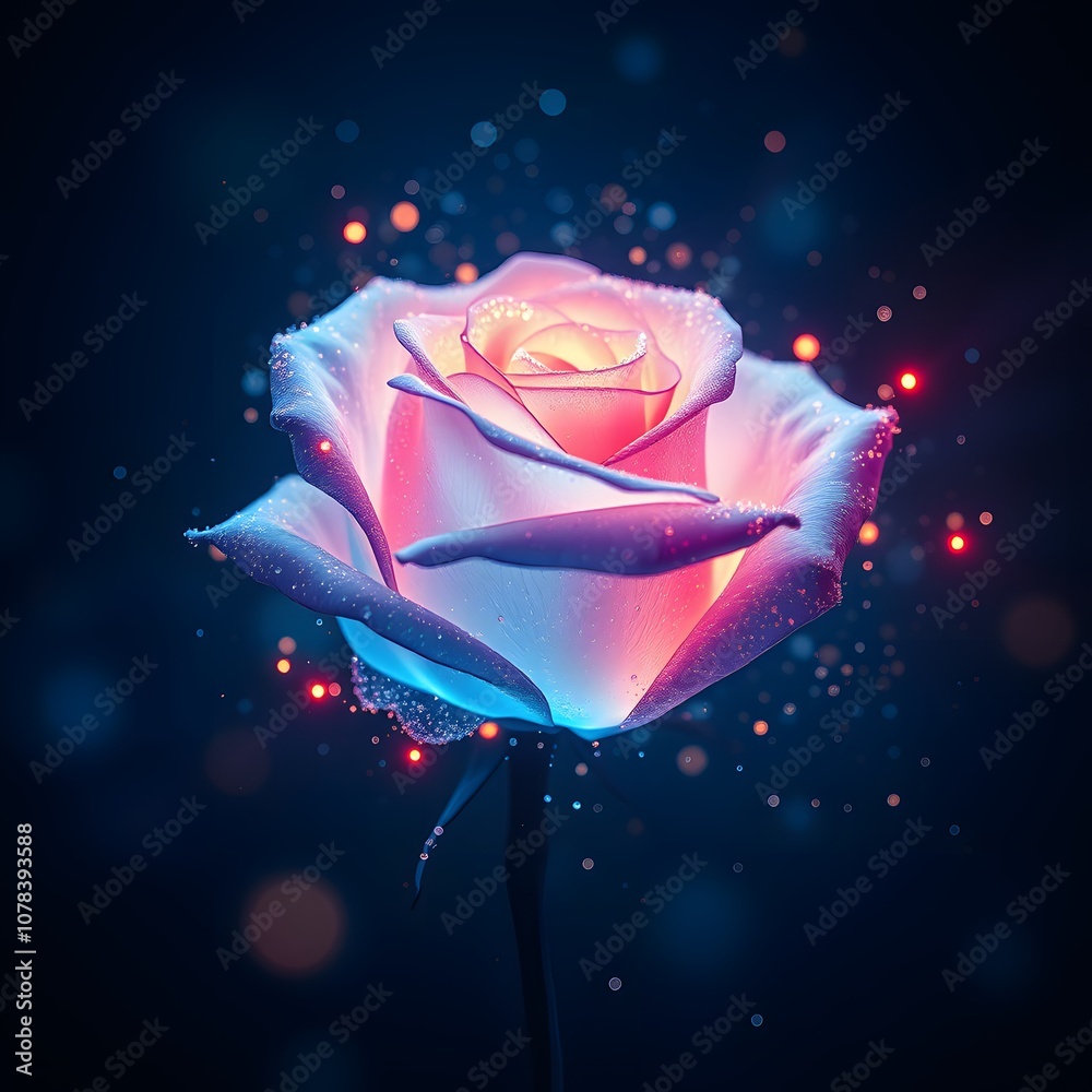 Aufkleber A Beautiful Vibrant Rose Gradually Dissolving into Particles with Glowing Effects, Perfect for Representing Transience and Beauty in Art and Design Projects