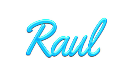 Obraz premium Glowing blue effect of name Raul on white background.