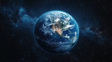 Satellite view of Earth slowly rotating over vast continents and oceans.