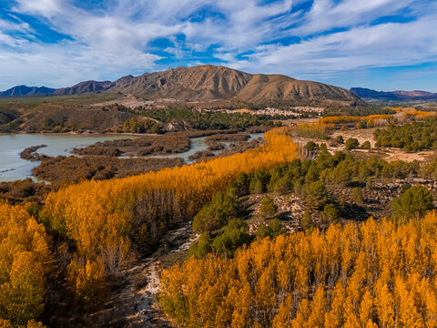 Aerial view of the Camarillas reservoir in Hell&iacute;n, province of Albacete, Spain