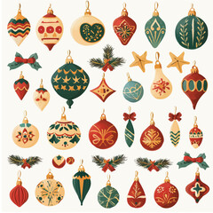 Simple flat 2D icon Christmas ornament set isolated on transparent background, vector, flat design, animation design, vector, flat design, simple flat 2D icon, design, clipart, bauble set