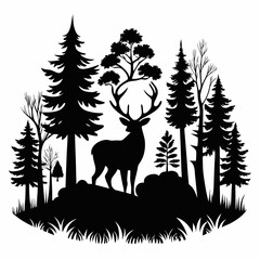 Deer and Forest Silhouette Vector Set – Wildlife Landscape Scenes with Trees for Nature and Adventure Designs