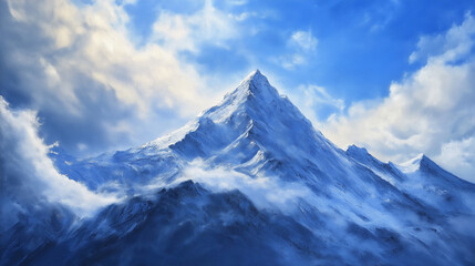 Fototapeta premium clouds over the mountains, mountains and clouds, Blue snow-capped mountains, mountain range, natural landscape