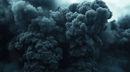 Thick, dark black smoke swirling and merging, filling the background with a dramatic atmosphere
