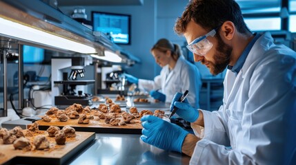 Scientists conduct carbon dating analysis of ancient fossils in laboratory