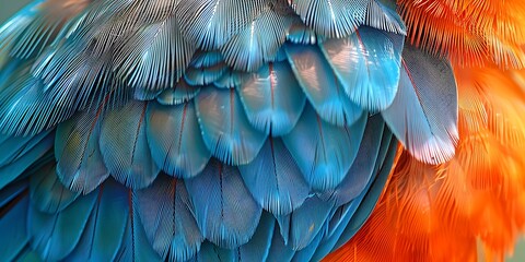 Obraz premium Colorful feathers of a scarlet macaw (Ara ararauna)