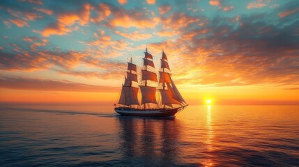 Fototapeta premium Sailing Ship at Sunset