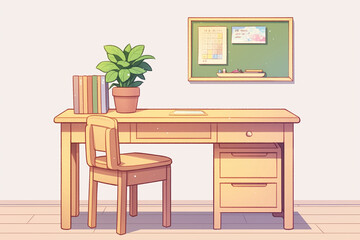 Adorable Pastel Study Room Illustration