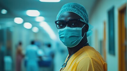 A dynamic scene of a healthcare worker on the frontline, providing essential care and support to patients in need.