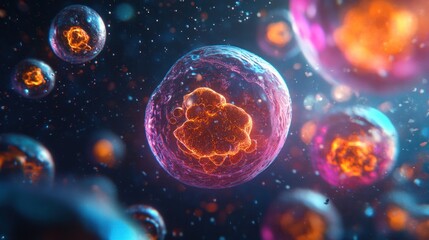 Fototapeta premium A detailed view of stem cell biology, highlighting the cellular structures and their role in regenerative medicine.