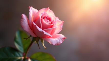 Pink rose on a background with rays of light.
