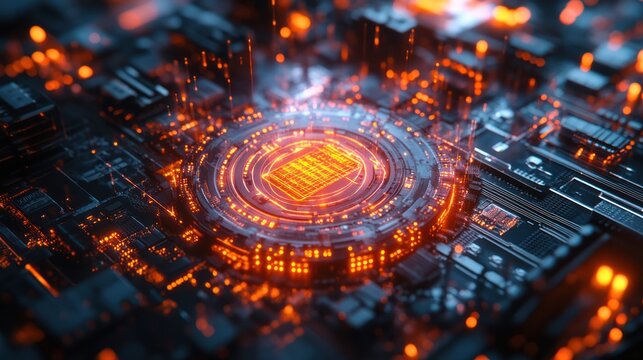 A detailed image of a quantum bit (qubit), the fundamental unit of information in quantum computing, depicted in a futuristic style.