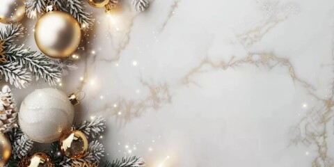Elegant Christmas Border with Gold Ornaments, Snowflakes, and Twinkling Lights