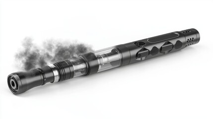 A sleek black vape pen producing clouds of vapor. This modern device showcases advanced technology for a smooth experience. Perfect for enthusiasts and newcomers. Generative AI