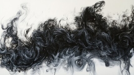 Fototapeta premium Flowing black smoke with intricate curls, creating an intense and moody background on white