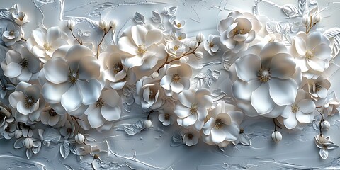 Fototapeta premium 3d illustration, white flowers on a gray background, digital painting