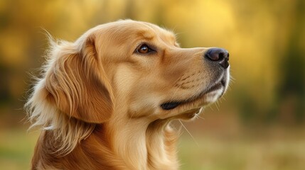 Obraz premium Profile of a well-trained dog with a soft muzzle, looking away into the distance.