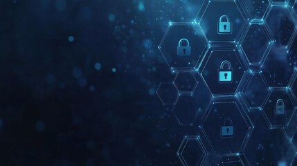Fototapeta premium Abstract digital background with padlock icons in hexagonal shapes, representing cybersecurity and data protection.