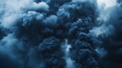 Thick black smoke plumes swirling with soft edges, creating an ominous and eerie background