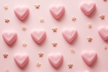 Obraz premium Glowing pink heart patterns with scattered star accents on a soft background.