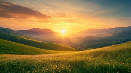 Fototapeta premium Sunrise Over Rolling Hills