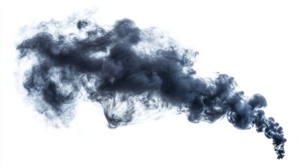 Fototapeta premium Thin wisps of black smoke swirling upward, creating a mysterious atmosphere, isolated on white