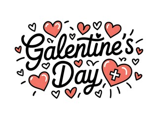 Hand-drawn illustration of Galentine's Day with hearts