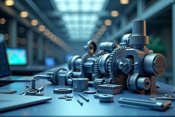Fototapeta premium Mechanical Gear Engineering: Engine Factory Project