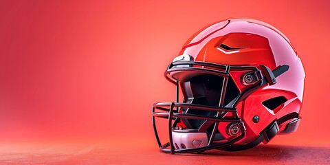 Fototapeta premium Red American football helmet on a red background. 3d illustration.