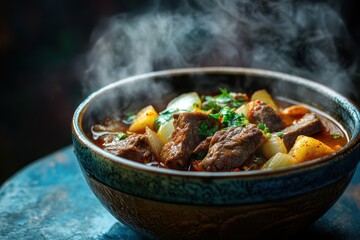 A colorful array of fruits and berries on a wooden table dominates the scene