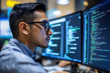 Fototapeta premium Machine learning engineers creating algorithms that analyze data for automated decision-making