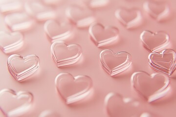 Fototapeta premium Soft pink background with a scattering of delicate heart outlines.
