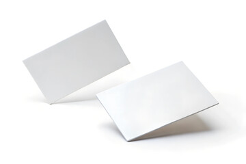 Two white business cards floating on white background Mockup. Blank american size calling card. 3D rendering