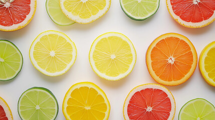 Obraz premium Vibrant Citrus Pattern Colorful Slices on a Clean White Background