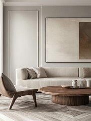 A stylish, contemporary living room with neutral colors and natural lighting.