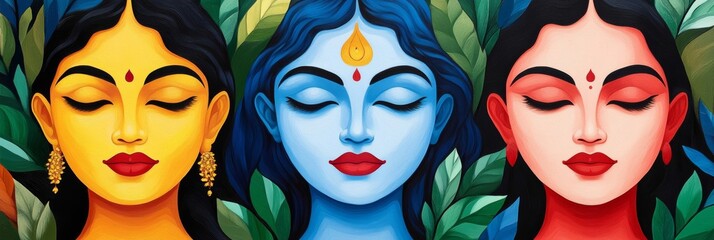 Obraz premium Depicts Sita during Rama Navami, Dussehra, Diwali; use vibrant palette 