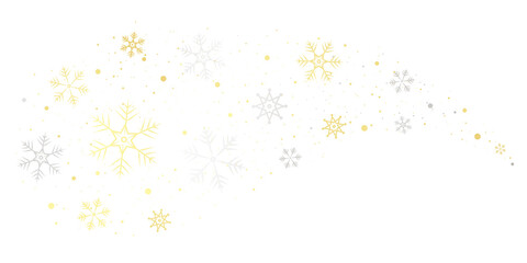 Border with Golden and Silver Snowflakes, Curved, Snowflakes Border, Holiday, Winter, Christmas Background, Frame, New Year