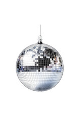 Fototapeta premium Glistering Silver Disco Ball for Clubbing and Dance Party with Flash Glasses on White Background: Generative AI