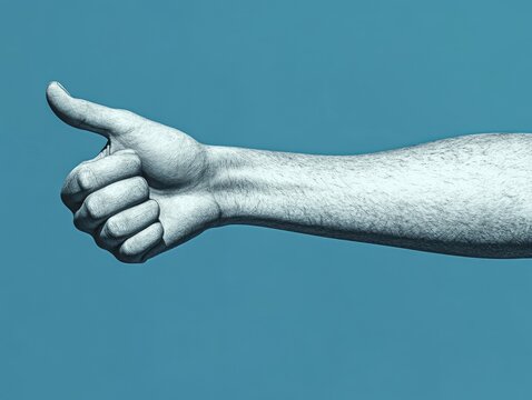 A hand giving a thumbs up gesture against a blue background.