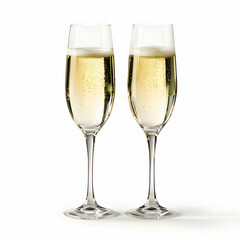 two champagne glasses on white background