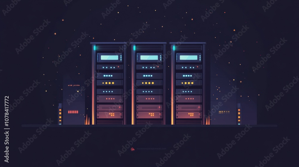 Leinwandbilder a trio of data servers features blinking indicators on their fronts, highlighting system activity in