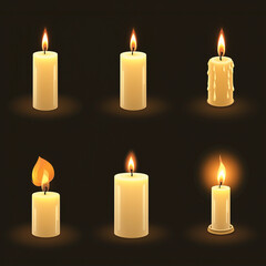 candles on black, burning candles, set of lit candles, yellow candles