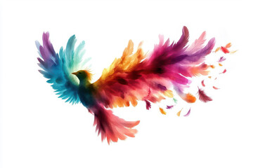 Obraz premium Boho Christmas bird clip art with feather halo, watercolor illustration, soft pastel colors, isolated on white background.