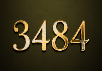 Old gold effect of 3484 number with 3D glossy style Mockup.
